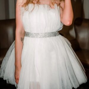 Van Heusen White Tulle Dress with Silver Rhinestone Belt